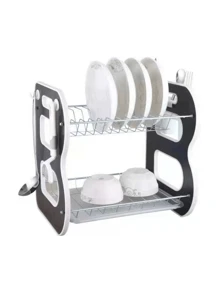 Scaffale per piatti da cucina a doppio strato, adatto per stoviglie, piatti, tazze e altro. Stile moderno, design multistrato, può contenere varie stoviglie. Scaffale per piatti a doppio strato di grande capacità, aiuto per l'organizzazione della cucina. - scolapiatti - Visualizzare 3