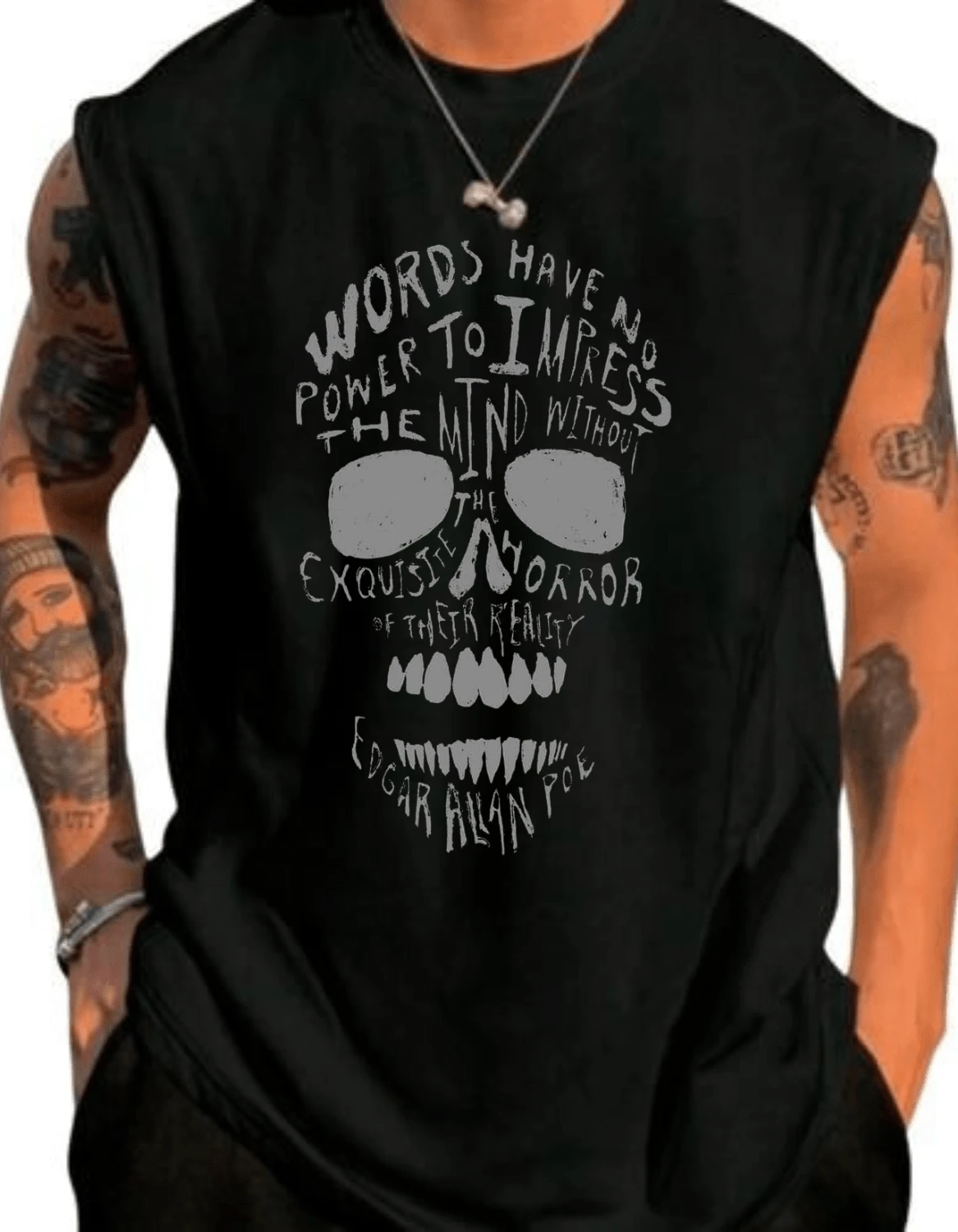 Men's Oversized Tank Top Streetwear Unisex Big And Wide Top Oversized Sleeveless Top Sleeveless T-Shirt Cotton Street Style Sleeveless Scoop Neck T-Shirt - 黑色 - 查看 1