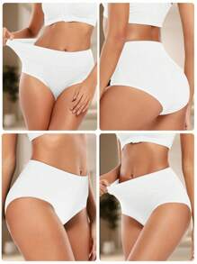 HANQIYA 8pcs/Pack Women High Waisted Underwear, Soft, Comfortable, Elegant, Solid Color White Ladies Panties, Breathable Stretchy Underwear Suitable For Casual Wear