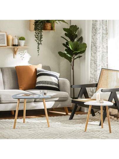 SoBuy FBT74 Set Of Side Tables Shelves Coffee Tafel Sofa Nesting Bamboo White/Natural view 8