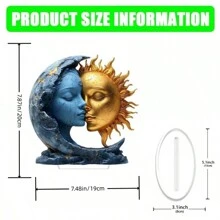 Atrapasueños bohemio con diseño de sol y luna - Regalo de cumpleaños de plástico, exhibición de escritorio de oficina y cafetería, decoración de alféizar del hogar, estatuas acrílicas de luna azul y sol dorado con soporte