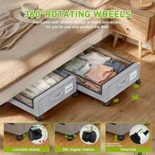 Under Bed Storage With Wheels 1pc And 2pcs, Under Bed Storage Containers, Large Under Bed Rolling Storage With Lid, Bedroom Storage Organizer For Clothes, Shoes, Toys, Books, Blankets BLACK And Gery., Under-Bed Storage - 1件黑色 - 查看 7