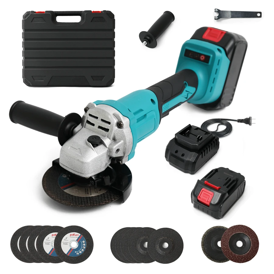 Mini Angle Grinder, 12V Low-Noise Rechargeable Lithium Battery Angle Grinder, Micro Polishing Machine, Electric Cutting Machine, One Handed Operation, High Power, Can Cut Metal Steel, Polish Rust Removal, And Polish Wood. Efficient Work, Equipped With Free Parts Tools - 2 Batteries Blue - View 1