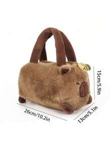 Stylish Cartoon - Fashionable Bucket Purse With Zip Closure, Soft Imitation Wool, Adorable Capybara Plush Bag - Soft, Versatile Crossbody School Bag, Bag, Bag School, Bag, Bag, School Bag Boy Gift - Khaki - View 6