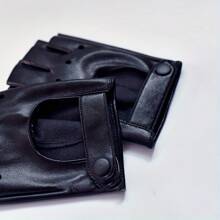 Adjustable Black Faux Leather Half Finger Gloves - Warm, Non-Stretch, Suitable For Cycling, Performance And Cosplay