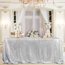 eluckya Sparkling Sequined Tablecloth, 60x102 Inches, Rectangular/Round Sequined Tablecloth, Perfect For Valentine's Day, Birthday Parties, Kitchens, Wedding Supplies, Table Decorations, Home Décor, Bridal Showers, Christmas Decorations, New Year Decorations, Wedding Decor, Party Supplies, Baby Showers, Bachelorette Parties, And More. - 銀色 - 查看 3