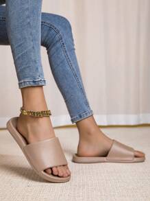 Women's Simple Slip-On Slippers, Suitable For Home, Bathroom, Indoor, Outdoor Use, Anti-Slip, Fashion, Summer