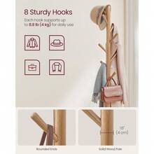 衣帽架，独立式衣帽架，带 8 个挂钩的衣帽架，67.2 英寸高，2 种高度可选，适用于外套、帽子、包、钱包，适用于入口、家庭办公室、卧室，自然米色 URCR040N02，春季、极简主义、夏季上衣