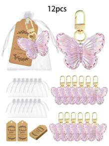 1pc/6pcs/12pcs Creative Butterfly Keychain Set, Colorful Butterfly Keychain Set, Comes With Transparent Hard Cloth Bag, Thank You Label, DIY Keychain, Creative Keychain, Backpack Pendant, Bag Accessories, Car Keyring, Car Pendant, Wallet Decoration, Perfect For Party