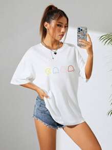 Women's Cartoon Print Crew Neck Graphic T-Shirt - 白色 - 查看 1