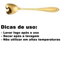 Kit Jogo 6 Colheres Café Chá Coração Sobremesa Inox Dourada