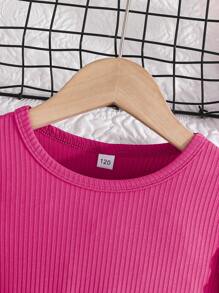 Tween Girls Summer Elegant Floral Print Cap Sleeve Knit Splice Casual Dress - Hot Pink - View 3