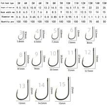 100个高碳钢鱼钩 3号-12号 鱼钩 倒刺钩 带孔 钓鱼配件