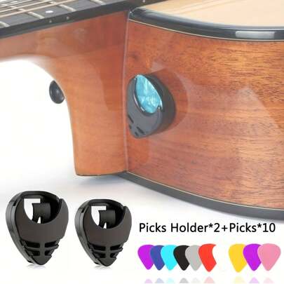 12pcs Guitar Picks & Guitar Pick Holder,Suitable For Acoustic Guitar Electric Guitar Bass Ukulele Guitar Accessories Box With 2 Guitar Pick Cases And 10 Picks