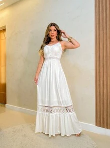 Long Viscolinho Holiday Dress - White - View 2