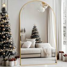 Furnbar Full Length Mirror  Arched Floor Mirror Freestanding Full Body Oversized Floor Free Standing Leaning Hanging Mounted Aluminum Alloy Frame Floor Mirror For Bedroom Cloakroom Living Room - Vàng - Xem 3