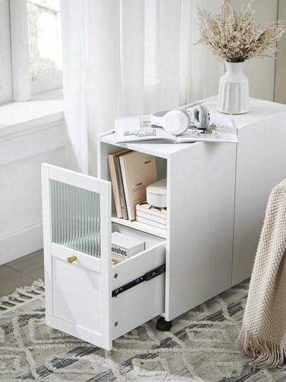 SoBuy Filing Cabinet, Filing Cabinet Trolley, Printer Table, Printer Stand, Mobile Pedestal Cabinet, Office Cabinet, White, Approx. 31x60x70cm (WxHxD), FBT150-W