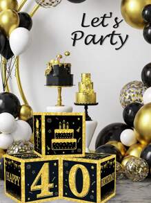 1个27厘米黑色和金色数字0-9生日快乐派对背景装饰盒，黑色和金色主题生日成人派对房间墙面背景装饰用品，可自由组合的黑色和金色气球填充盒 - 1pc黑金盒 - 查看 6