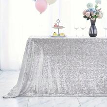 eluckya Sparkling Sequined Tablecloth, 60x102 Inches, Rectangular/Round Sequined Tablecloth, Perfect For Valentine's Day, Birthday Parties, Kitchens, Wedding Supplies, Table Decorations, Home Décor, Bridal Showers, Christmas Decorations, New Year Decorations, Wedding Decor, Party Supplies, Baby Showers, Bachelorette Parties, And More. - 銀色 - 查看 1