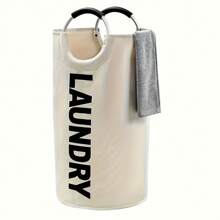 Cesto de roupa impermeável de grande capacidade de 90 litros, dobrável com alças macias, armazenamento multiuso, adequado para banheiro, lavanderia, varanda e dormitório, tecido preto oval