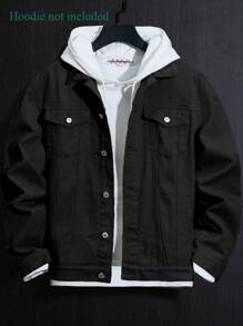Pink&Black Denim Jacket Men - Y2K Aesthetic, Hoodie Layered Look- Retro Streetwear, Spring/Summer Essential - Free, Clean Casual Style - Preppy Vibe, Campus Fashion - 黑色 - 查看 1