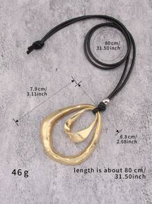1pc Fashion Asymmetrical Geometric Metal Flat Round Double Circle Pendant Beaded Necklace For Men, Brown & Black Wax Rope, Simple Casual Necklace - Wax Rope - View 11