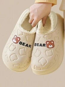 Zapatillas de estar por casa ligeras y cálidas de peluche antideslizantes con decoración de oso de moda