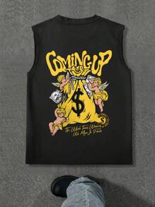 Lonblece Men's Sleeveless T-Shirt, Black Brand Tee, Casual Sports Tank Top - Black - View 3