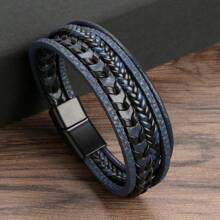 1PC Men's Accessories Alloy Magnetic Buckle Multi Layer Retro Leather Rope Braided Bracelet Bracelet Fashion Dressing