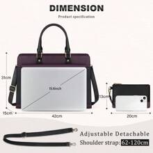 Laptop Bag For Women 15.6 Inch Laptop Tote Bag Business Office Work Bag Professional Briefcase Waterproof Leather PU Computer Bag Teacher Shoulder Bag Handbag - 紫拼黑 - 查看 4
