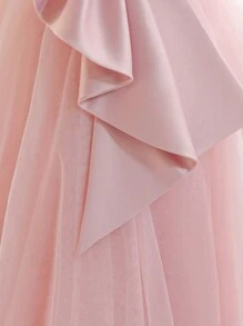 女婴粉色蝴蝶结圣诞派对礼服，优雅公主薄纱长裙，适合一周岁生日、婚礼、宴会、节日庆典等场合 - 粉色 - 查看 9