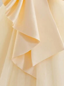 Baby Girls' Champagne Bow Christmas Party Dress, Elegant Princess Tulle Gown, Suitable For 1st Birthday, Wedding, Banquet, Holiday Celebration