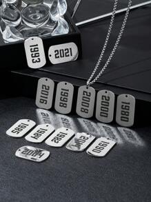 1 Pc Personalized New Stainless Steel Rectangular Nameplate Birth Year Number Necklace For Boys Stainless Steel Age Year Number Necklace Personalized Birthday Gift