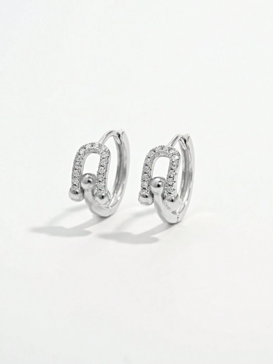 Vaerine 1 对优雅别致简约经典时尚个性化 925 银方晶锆石几何圆形耳环，适合约会、派对、日常佩戴，彰显魅力，配饰礼物 - 均碼 - 查看 1