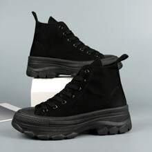 Nexsus Plus Ladies Woemn Chunky Sole Lace Up Casual Trainers Running Shoes Canvas Size UK 3-8 - Todo negro - Ver 5