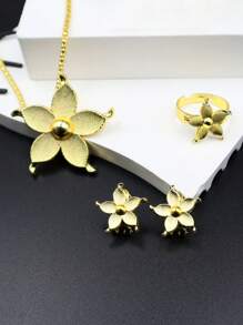 5 stuks/set Midden-Oosterse stijl gouden bloemen ketting, ring, armband, oorbellen bruidssieradenset