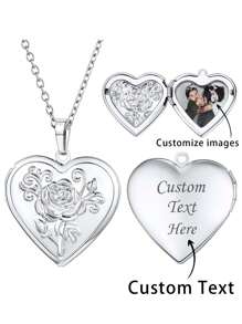 Customized Couples Jewelry Stainless Steel Silver & Gold Tone Openable Heart-Shaped Rose Patterned Photo Frame Necklace For Women,Gold,Stylish,Colorful,Vintage,Unisex,Hipster,Simple,Casual,Custom,Personalized,Unique,Ideal Gifts For Him,Ideal Gifts For Her,Her,Boyfriend,Girlfriend,Dad,Mom,Family,Friends,For Anniversaries,For Birthdays,For Graduation,For Prom,For Party,Jewelry Women
