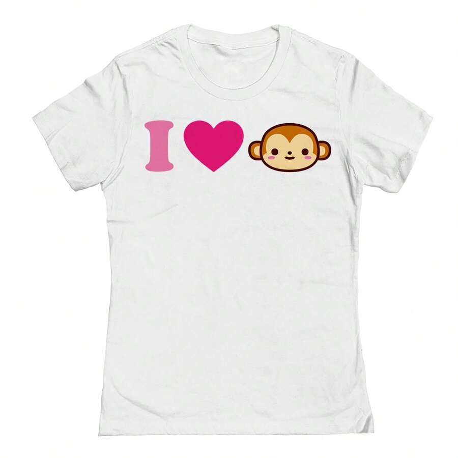 Nearly There I Heart Monkey Graphic Cotton Ladies Fitted T-Shirt - 白色 - 查看 1