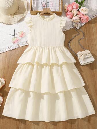 青少年女孩甜美半纽扣盖袖溜冰裙，适合夏季派对和度假