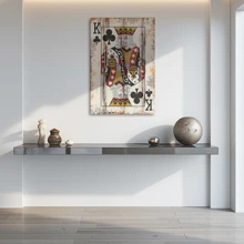 1pc Framed Canvas Wall Art, Poker Print King Of Clubs Art Print Canvas Poster, Ideal Gift For Bedroom Living Room Hallway Dorm Wall Decor - Multicolor - View 2