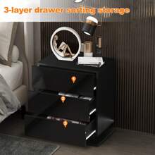 TUKAILAi Bedside Table With 3 Drawers, White Storage Nightstand High Gloss Front Bed Cabinet For Living Room Bedroom Furniture - màu đen - Xem 3