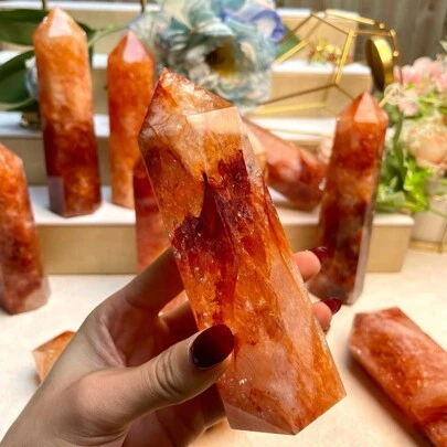 1pc Fire Quartz Tower Crystal Wand - Unique Decorative Piece With Genuine Natural Quartz Crystal And Sleek Wand Design - Compact Size 7-9cm For Enhancing Home Ambiance