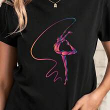 1pc Womens   Girl Print T Shirt Polyester 95 Elastane 5 Crew Neck