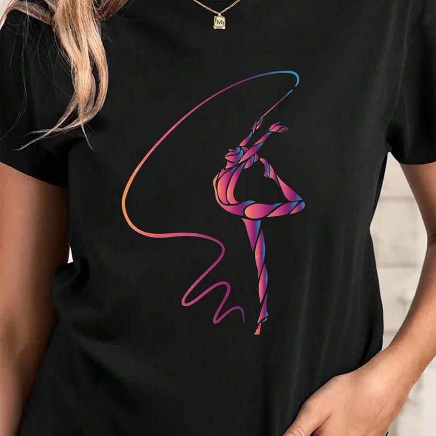 1pc Womens   Girl Print T Shirt Polyester 95 Elastane 5 Crew Neck