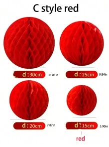 5pcs/Set Chinese Style Red Wedding Large Paper Fans, Decor For Wedding Room, Including Paper Lanterns, Pillars And Honeycomb Hanging Balls