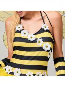 Women's Halloween Cosplay Bee Costume, Bee Queen Halloween Party Cosplay Dress, Wings, Headband, And Arm Sleeve Fancy Costume - Yellow - View 9