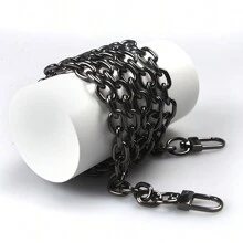 Gold Purse Chain Metal Round Crossbody Chain Strap Shoulder Bag Chain Gold Replacement Chain (10mm) - Black - View 1