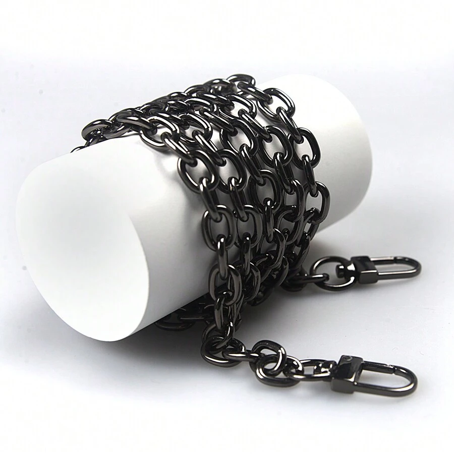 Gold Purse Chain Metal Round Crossbody Chain Strap Shoulder Bag Chain Gold Replacement Chain (10mm) - Black - View 1