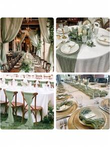 1pc-Green Sage Green Gauze, Rustic Bohemian Cheese Cloth Runner-Up For Wedding Bridal Shower Decoration Transparent Center Centerpiece Spring Easter Holiday Home Decor, Spring Wedding Decor, Rustic Spring Easter Doily Wedding Party First Centerpiece Engagement