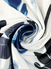 女士花卉印花 V 领中长连衣裙，休闲和度假装，3/4 袖，春/夏/秋 - 白色 - 查看 4